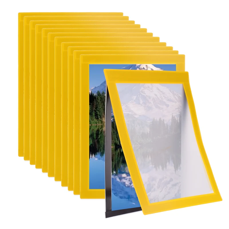 12Pcs 6 x 8 Inch Magnetic Sign Holder Self-Adhesive Border Wall Mount Yellow