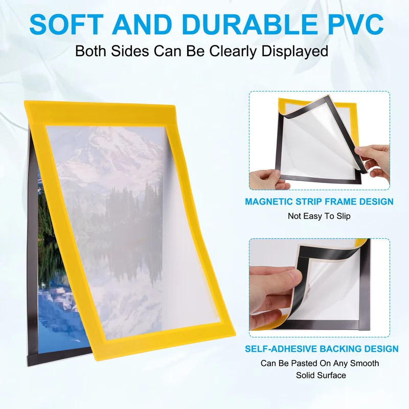 12Pcs 6 x 8 Inch Magnetic Sign Holder Self-Adhesive Border Wall Mount Yellow