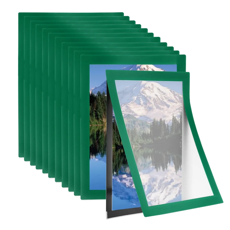 12Pcs 6 x 8 Inch Magnetic Sign Holder Self-Adhesive Border Wall Mount Green