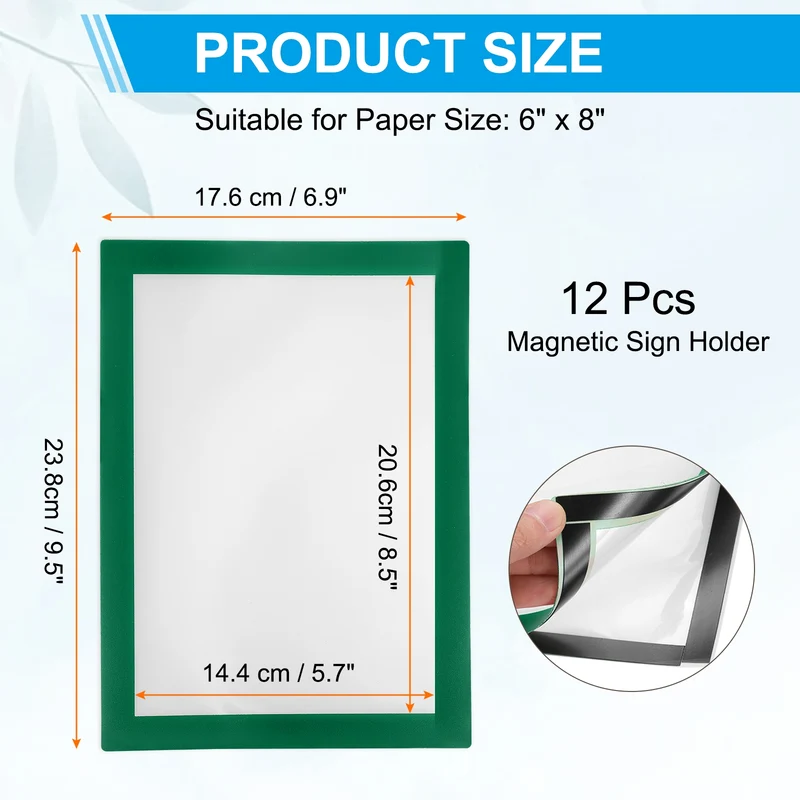 12Pcs 6 x 8 Inch Magnetic Sign Holder Self-Adhesive Border Wall Mount Green