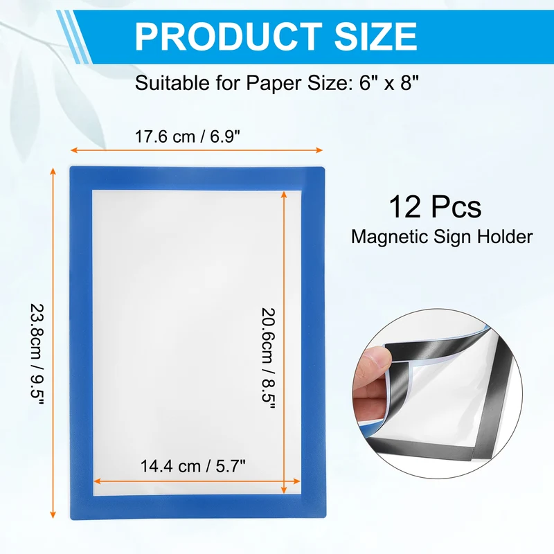 12Pcs 6 x 8 Inch Magnetic Sign Holder Self-Adhesive Border Wall Mount Sky Blue