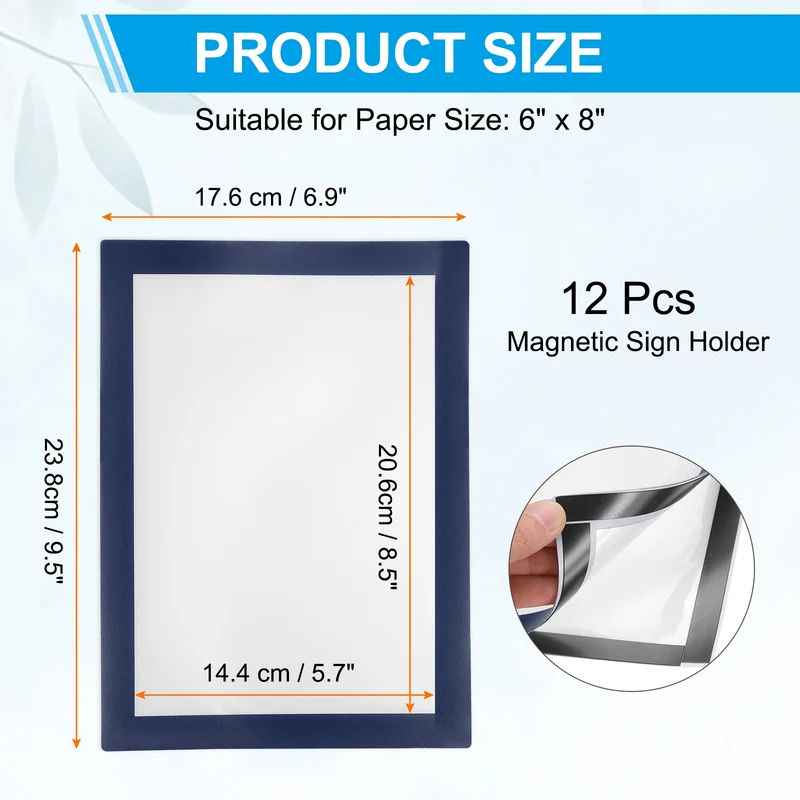 12Pcs 6 x 8 Inch Magnetic Sign Holder Self-Adhesive Border Wall Mount Dark Blue