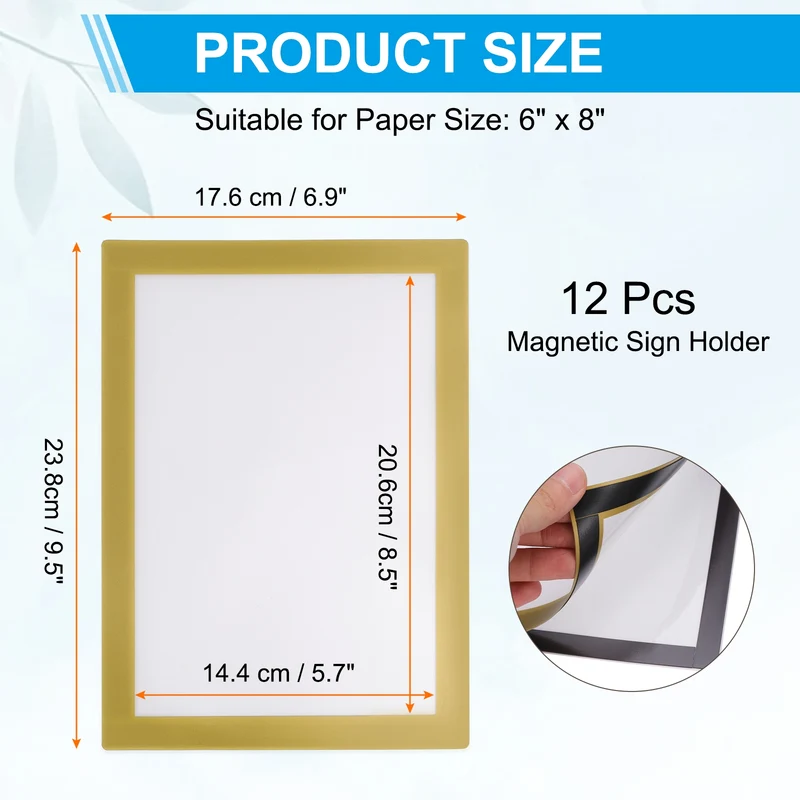 12Pcs 6 x 8 Inch Magnetic Sign Holder Self-Adhesive Border Wall Mount Gold