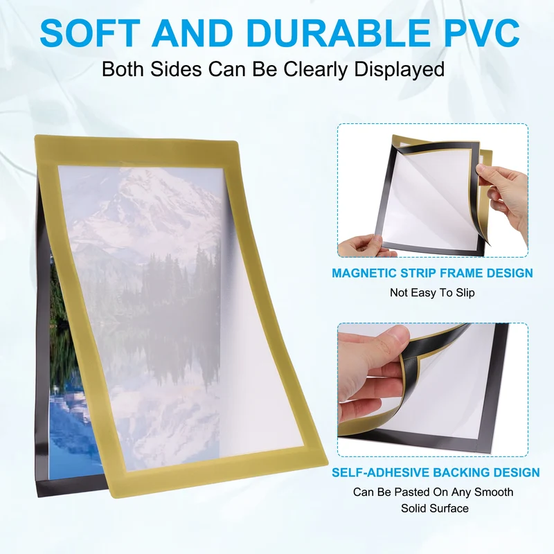12Pcs 6 x 8 Inch Magnetic Sign Holder Self-Adhesive Border Wall Mount Gold