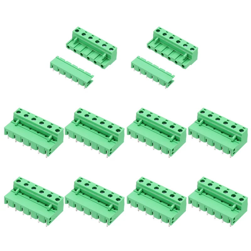 10Sets 6Pin 7.62mm Pitch Screw Terminal Block Connector, Open‑end Bent Pin