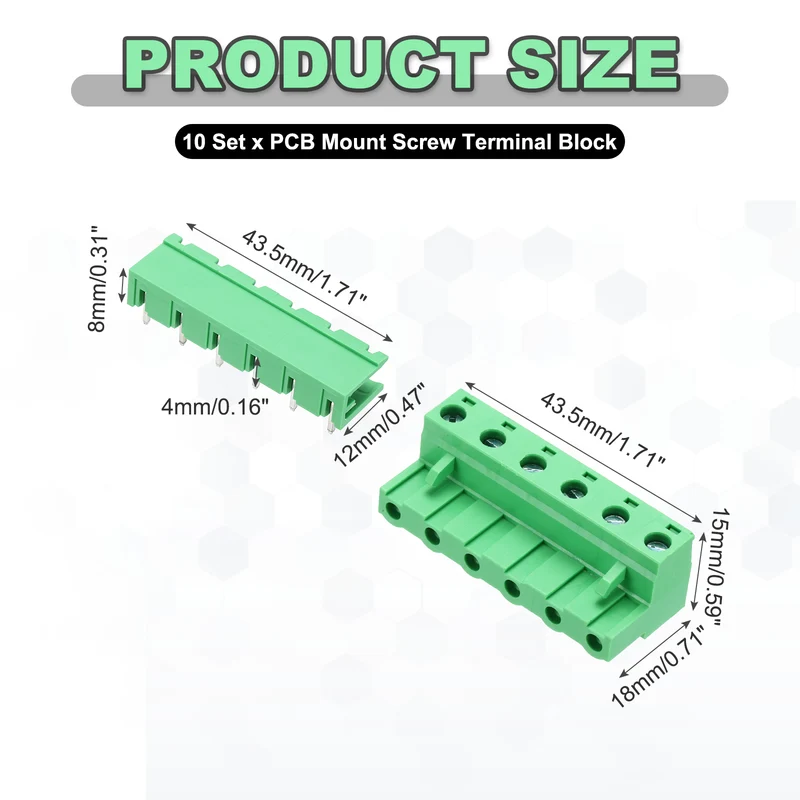 10Sets 6Pin 7.62mm Pitch Screw Terminal Block Connector, Open‑end Bent Pin