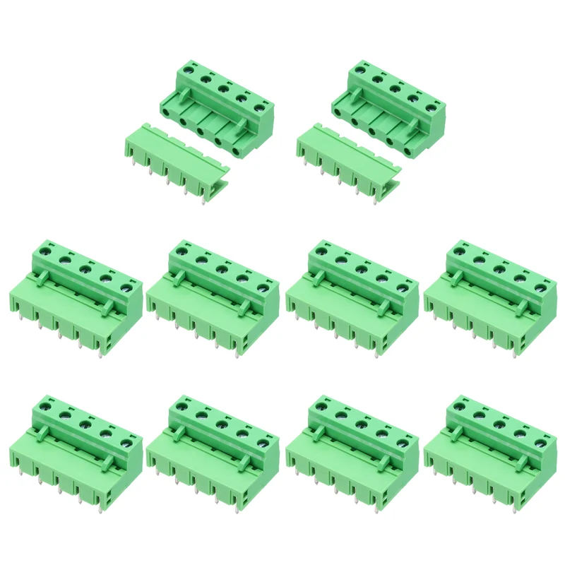 10Sets 5Pin 7.62mm Pitch Screw Terminal Block Connector, Open‑end Bent Pin