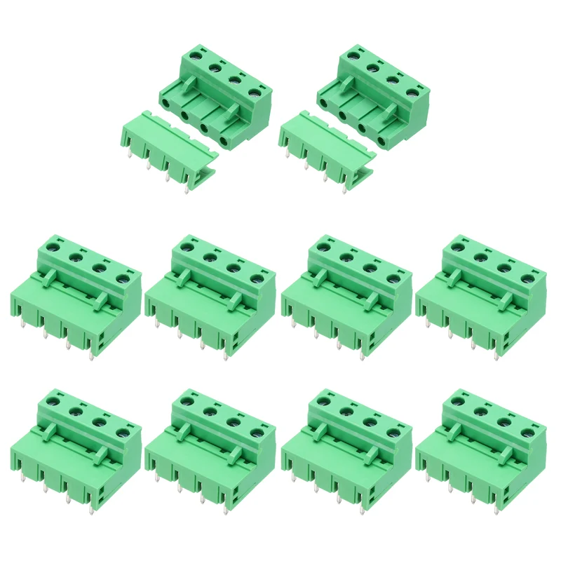 10Sets 4Pin 7.62mm Pitch Screw Terminal Block Connector, Open‑end Bent Pin