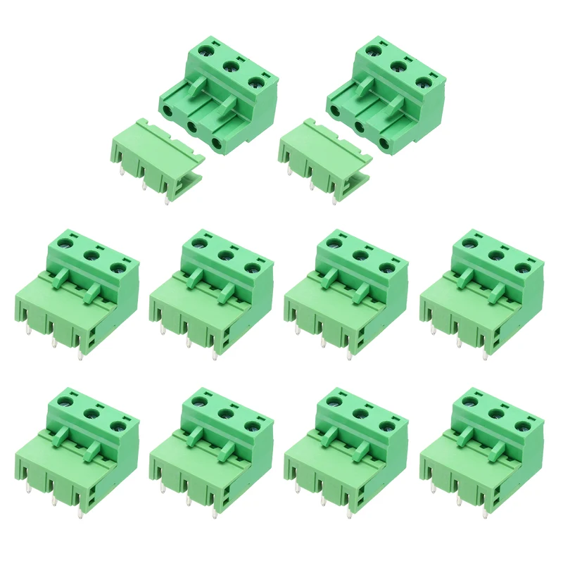 10Sets 3Pin 7.62mm Pitch Screw Terminal Block Connector, Open‑end Bent Pin