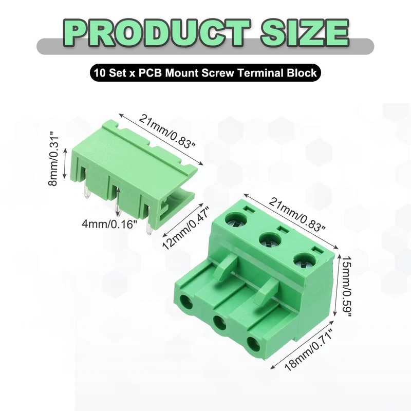 10Sets 3Pin 7.62mm Pitch Screw Terminal Block Connector, Open‑end Bent Pin