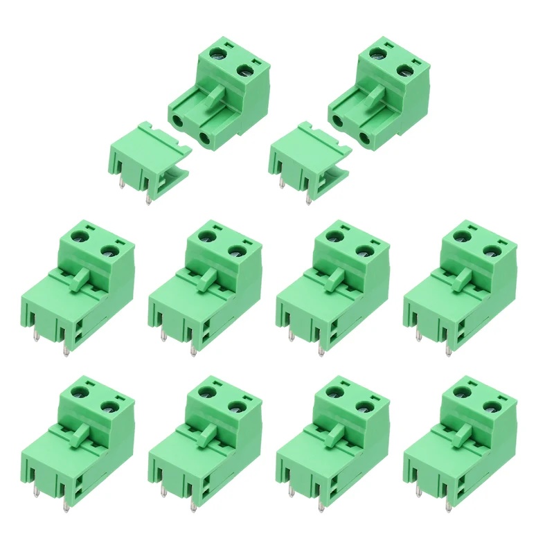 10Sets 2Pin 7.62mm Pitch Screw Terminal Block Connector, Open‑end Bent Pin