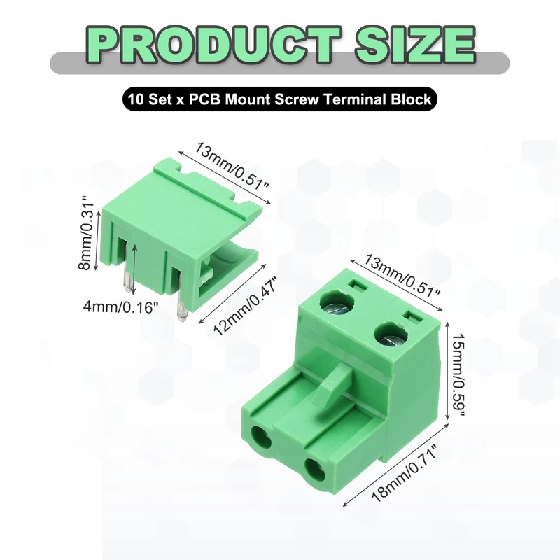 10Sets 2Pin 7.62mm Pitch Screw Terminal Block Connector, Open‑end Bent Pin