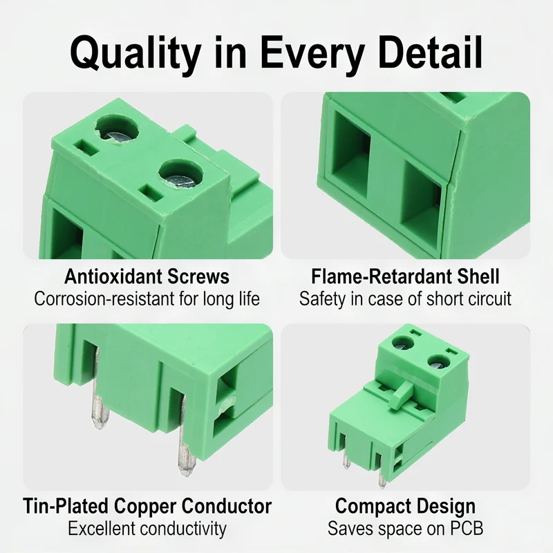 10Sets 2Pin 7.62mm Pitch Screw Terminal Block Connector, Open‑end Bent Pin
