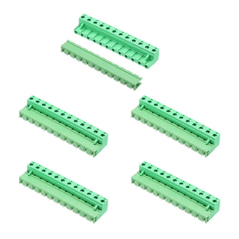 5Sets 12Pin 7.62mm Pitch Screw Terminal Block Connector, Open‑end Straight Pin