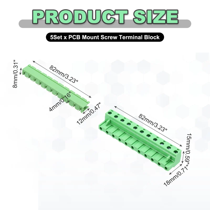 5Sets 11Pin 7.62mm Pitch Screw Terminal Block Connector, Open‑end Straight Pin