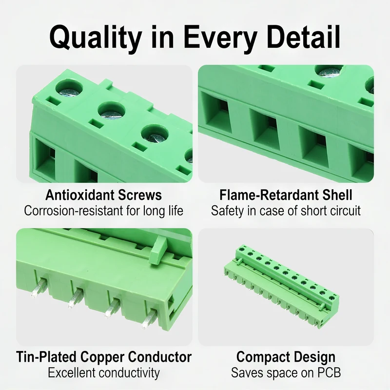 5Sets 11Pin 7.62mm Pitch Screw Terminal Block Connector, Open‑end Straight Pin