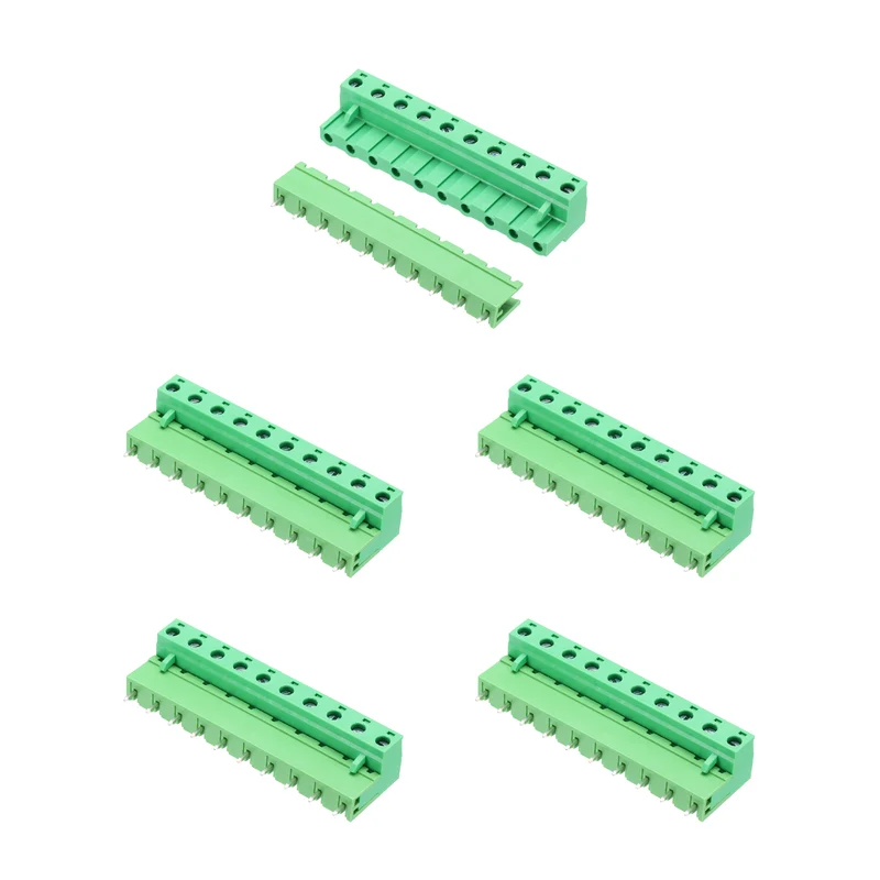 5Sets 10Pin 7.62mm Pitch Screw Terminal Block Connector, Open‑end Straight Pin