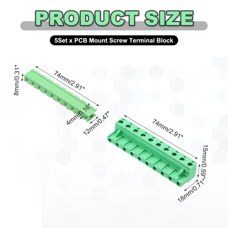 5Sets 10Pin 7.62mm Pitch Screw Terminal Block Connector, Open‑end Straight Pin