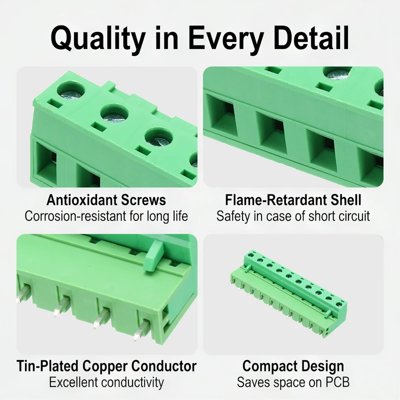 5Sets 10Pin 7.62mm Pitch Screw Terminal Block Connector, Open‑end Straight Pin