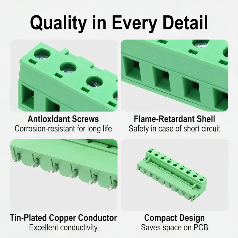 5Sets 9Pin 7.62mm Pitch Screw Terminal Block Connector, Open‑end Straight Pin