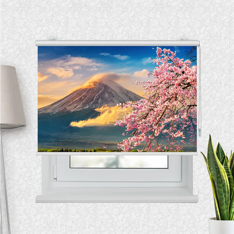 Klemmfix Rollo "Fuji im Frühling mit Kirschblüten" | Motiv-Klemmrollo