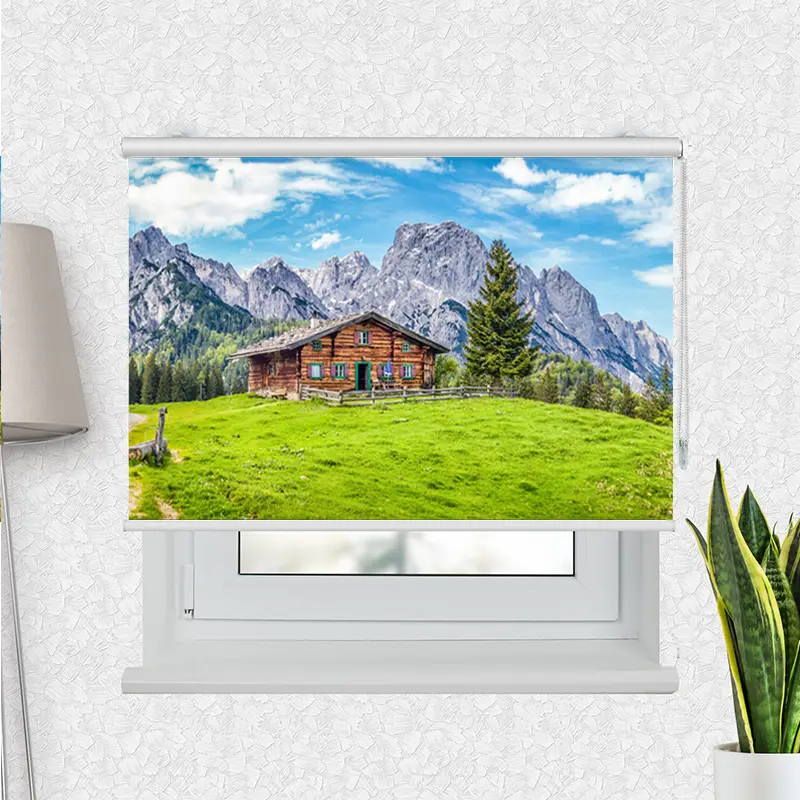Klemmfix Rollo "Berghütte in den Alpen" | Motiv-Klemmrollo