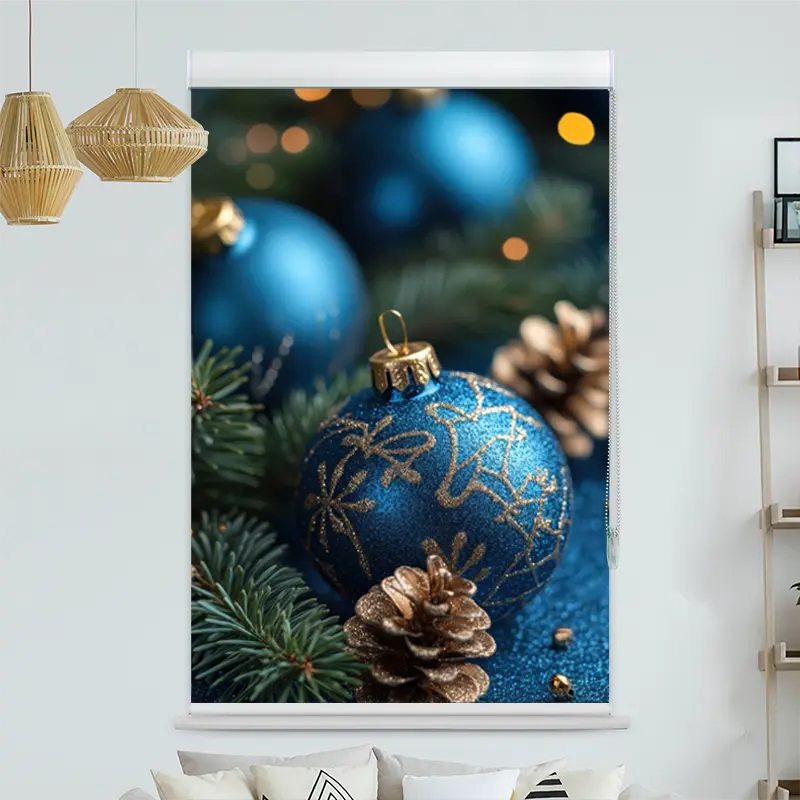 Kassettenrollo Motiv "Blaue Weihnachtskugeln" | bis B 420 x H 420 cm