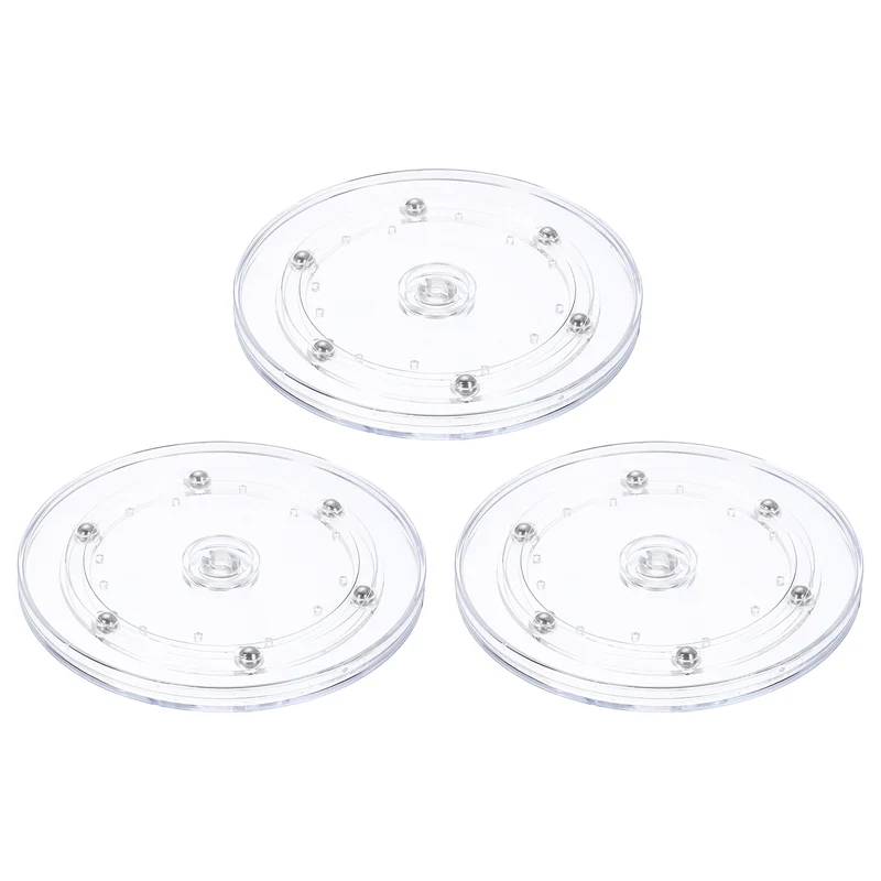 3Pack Acrylic Lazy Susan Turntable, 6" Ball Bearing Rotating Tray, Clear