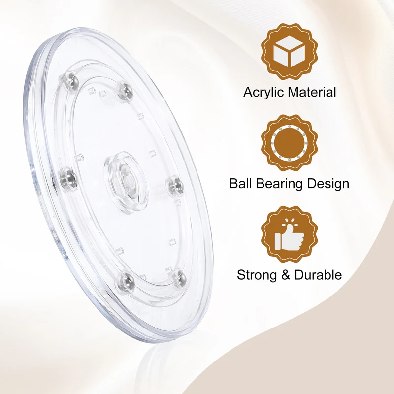 3Pack Acrylic Lazy Susan Turntable, 6" Ball Bearing Rotating Tray, Clear
