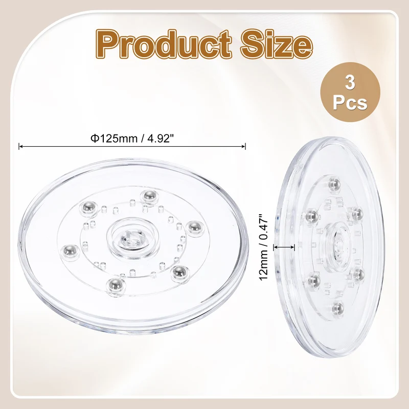 3Pack Acrylic Lazy Susan Turntable, 5" Ball Bearing Rotating Tray, Clear