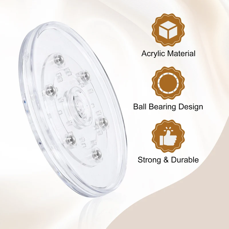 3Pack Acrylic Lazy Susan Turntable, 5" Ball Bearing Rotating Tray, Clear