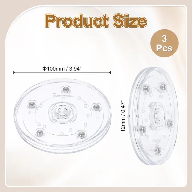 3Pack Acrylic Lazy Susan Turntable, 4" Ball Bearing Rotating Tray, Clear