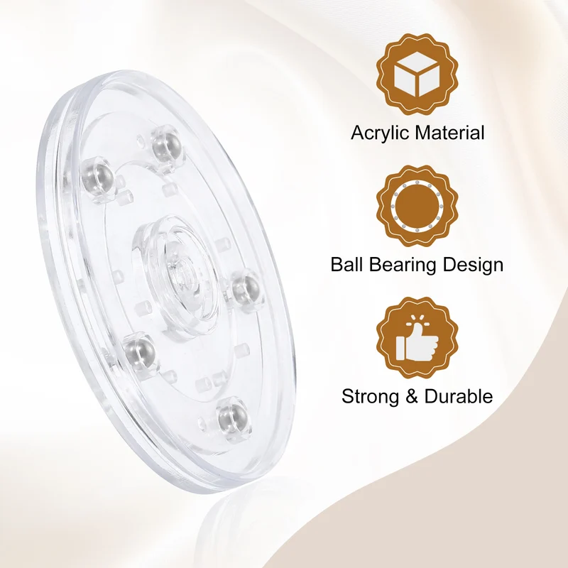 3Pack Acrylic Lazy Susan Turntable, 4" Ball Bearing Rotating Tray, Clear