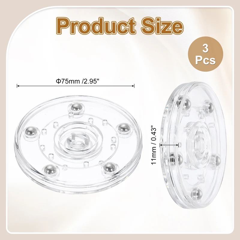 3Pack Acrylic Lazy Susan Turntable, 3" Ball Bearing Rotating Tray, Clear