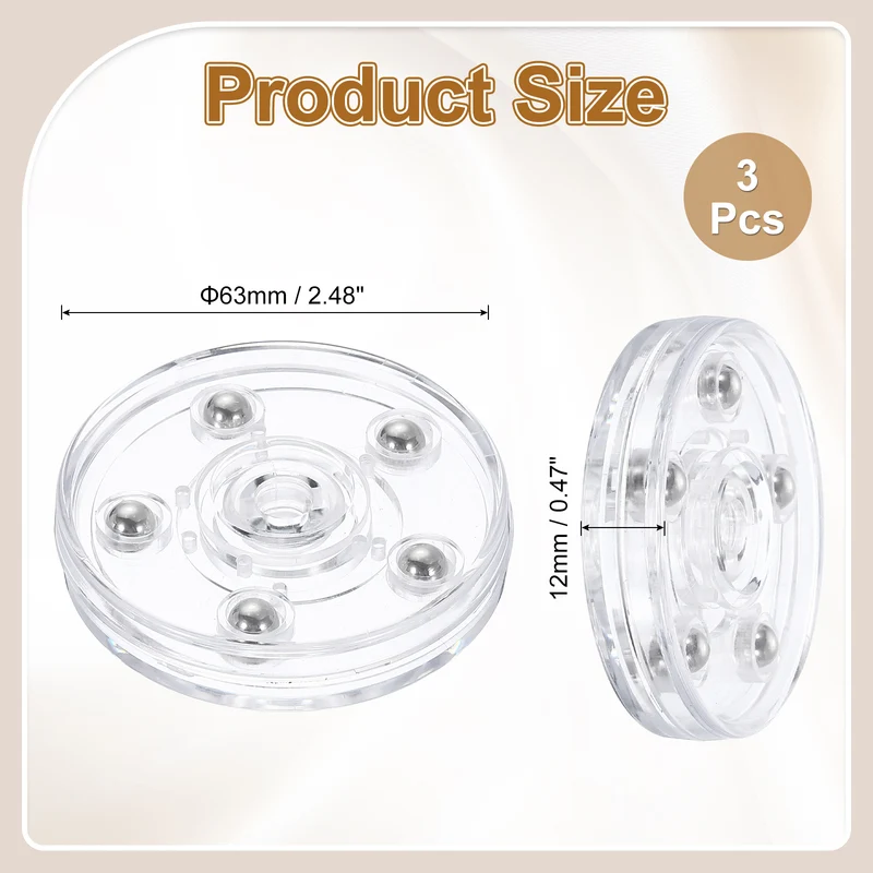 3Pack Acrylic Lazy Susan Turntable, 2.5" Ball Bearing Rotating Tray, Clear