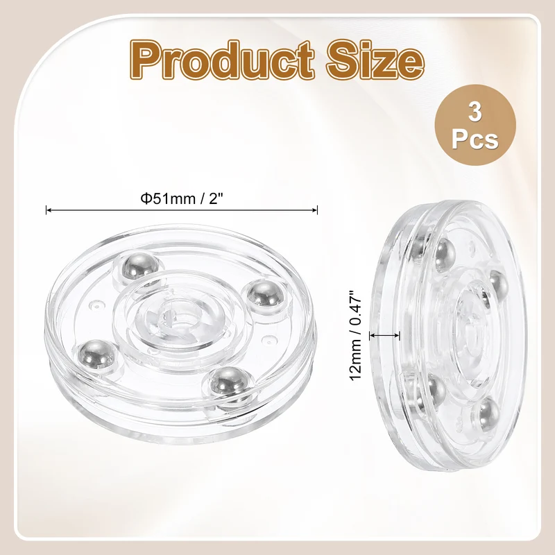 3Pack Acrylic Lazy Susan Turntable, 2" Ball Bearing Rotating Tray, Clear
