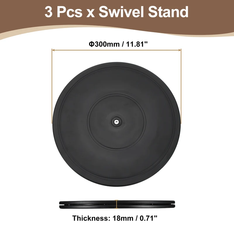 3Pcs 12inch Rotating Swivel Stand with Steel Ball Bearings for TV, Black