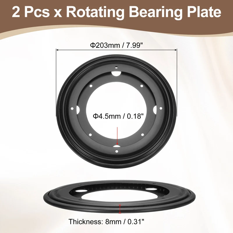 2Pcs 8 Inch Rotating Bearing Plate, Round Swivel Plate Stand, Black