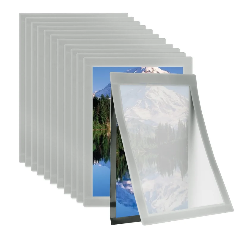 12Pcs 6 x 8 Inch Magnetic Sign Holder Self-Adhesive Border Wall Mount Silver