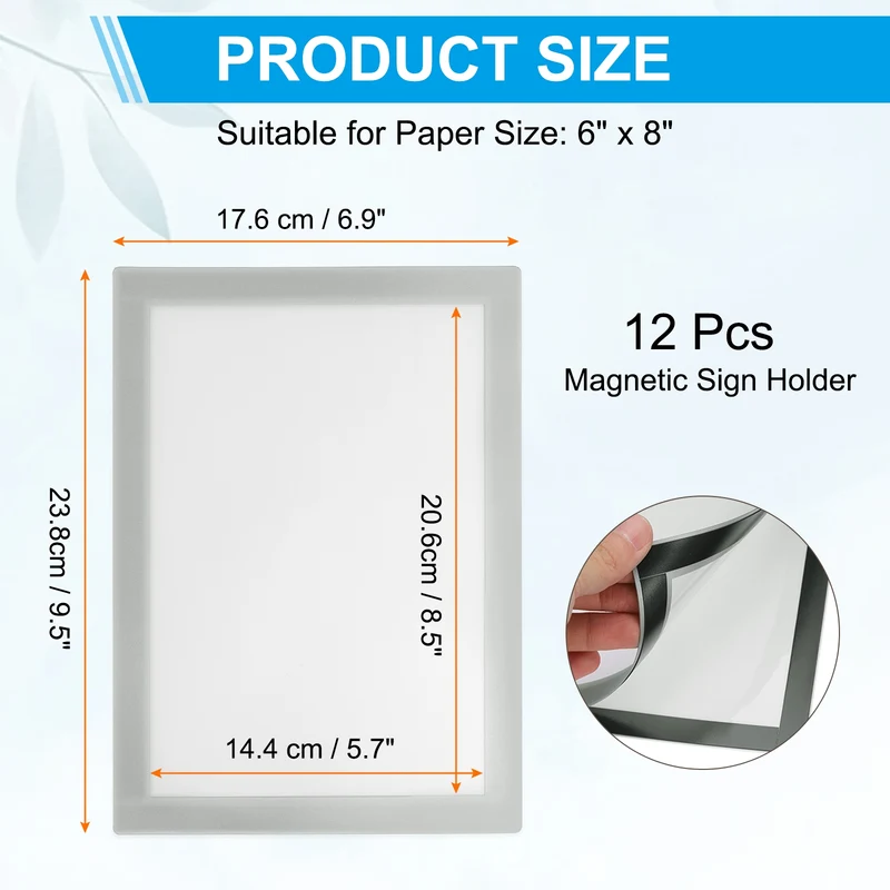 12Pcs 6 x 8 Inch Magnetic Sign Holder Self-Adhesive Border Wall Mount Silver