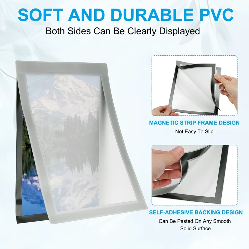 12Pcs 6 x 8 Inch Magnetic Sign Holder Self-Adhesive Border Wall Mount Silver