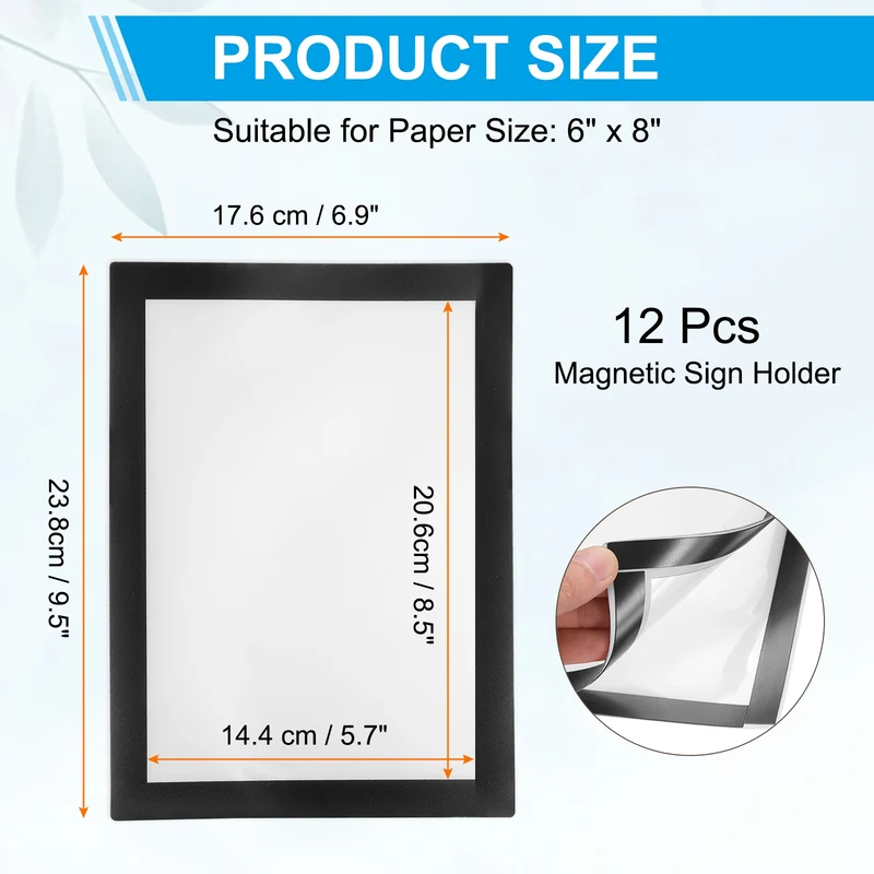 12Pcs 6 x 8 Inch Magnetic Sign Holder Self-Adhesive Border Wall Mount Black