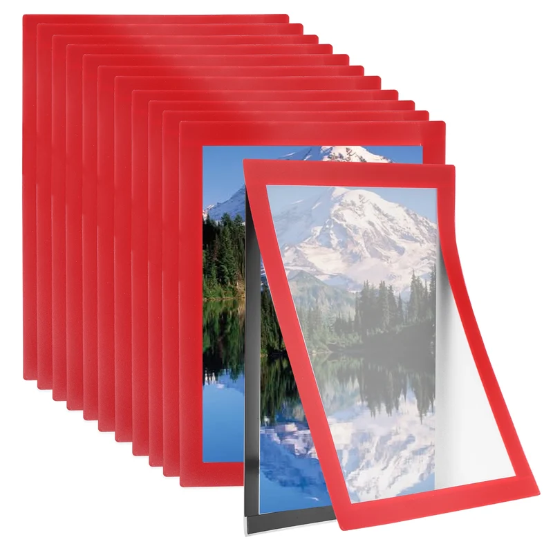 12Pcs 8.5 x 11 Inch Magnetic Sign Holder Self-Adhesive Border Wall Mount Red