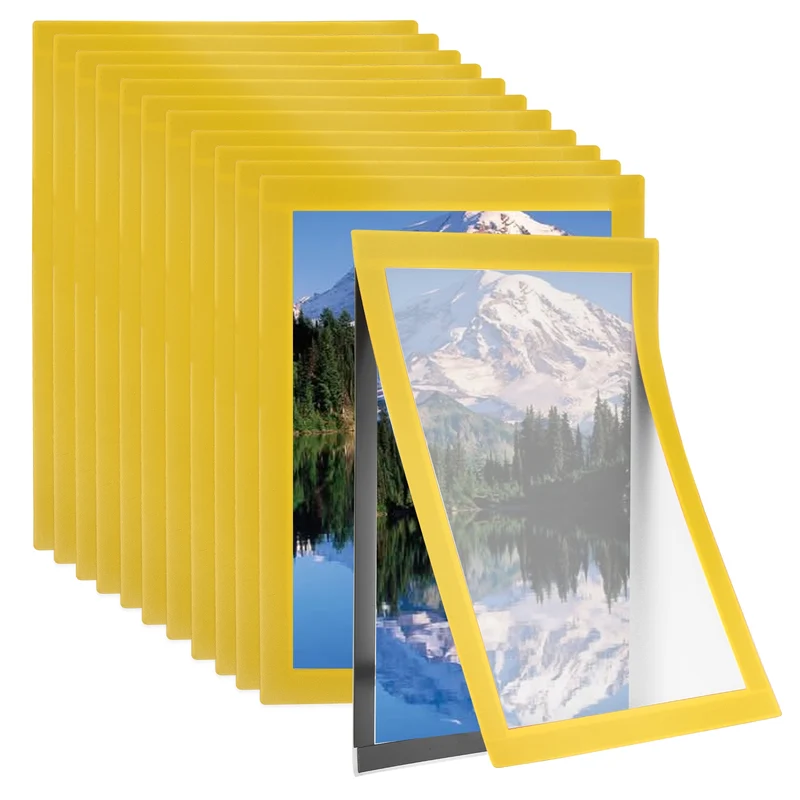 12Pcs 8.5 x 11 Inch Magnetic Sign Holder Self-Adhesive Border Wall Mount Yellow