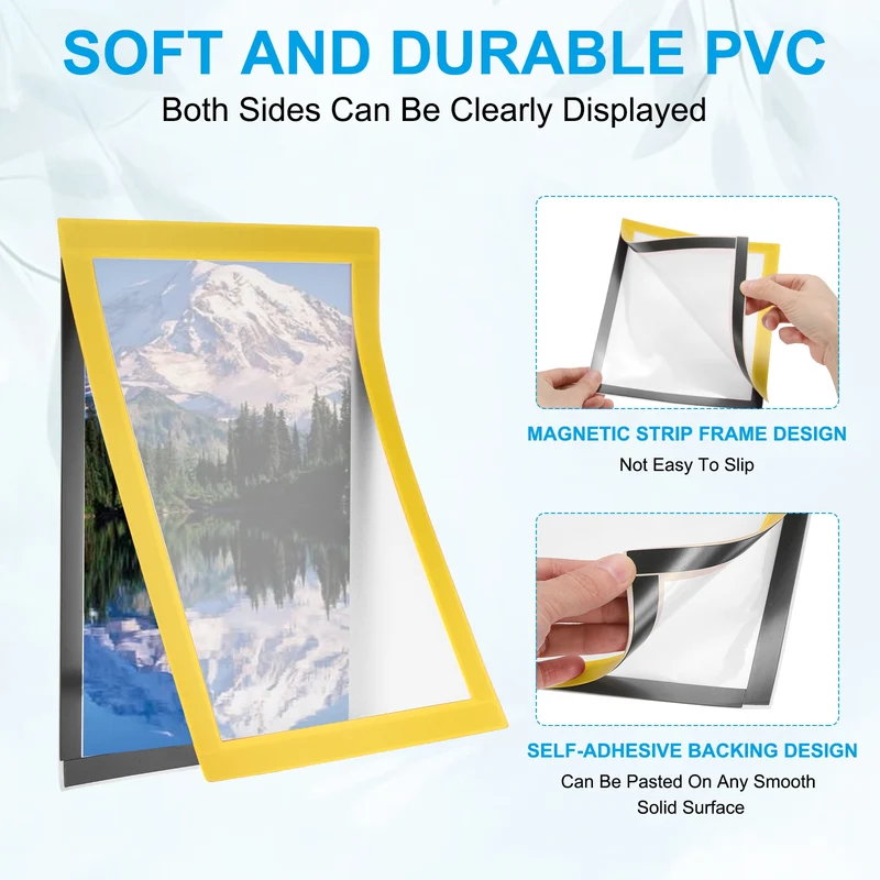 12Pcs 8.5 x 11 Inch Magnetic Sign Holder Self-Adhesive Border Wall Mount Yellow