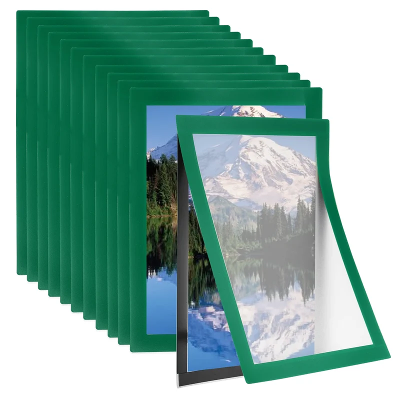 12Pcs 8.5 x 11 Inch Magnetic Sign Holder Self-Adhesive Border Wall Mount Green