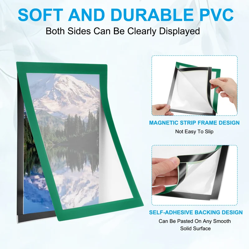 12Pcs 8.5 x 11 Inch Magnetic Sign Holder Self-Adhesive Border Wall Mount Green