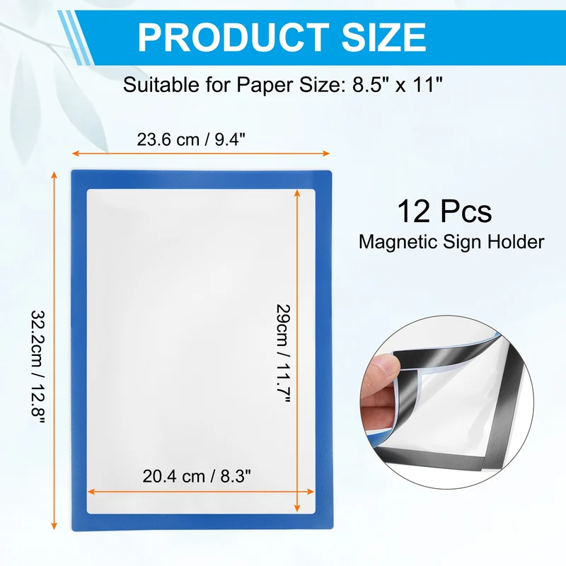 12Pcs 8.5x 11Inch Magnetic Sign Holder Self-Adhesive Border Wall Mount Sky Blue