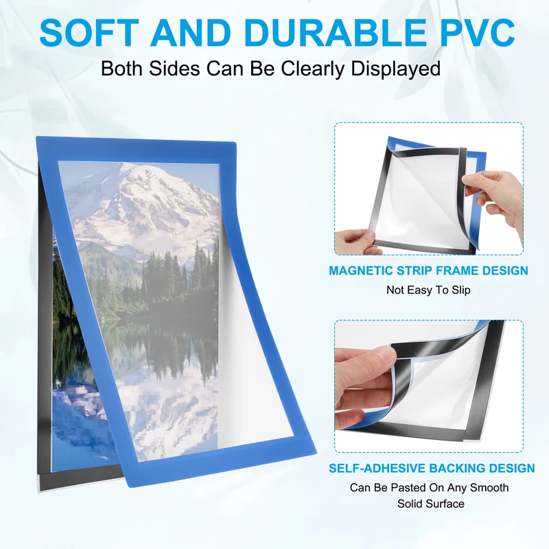 12Pcs 8.5x 11Inch Magnetic Sign Holder Self-Adhesive Border Wall Mount Sky Blue