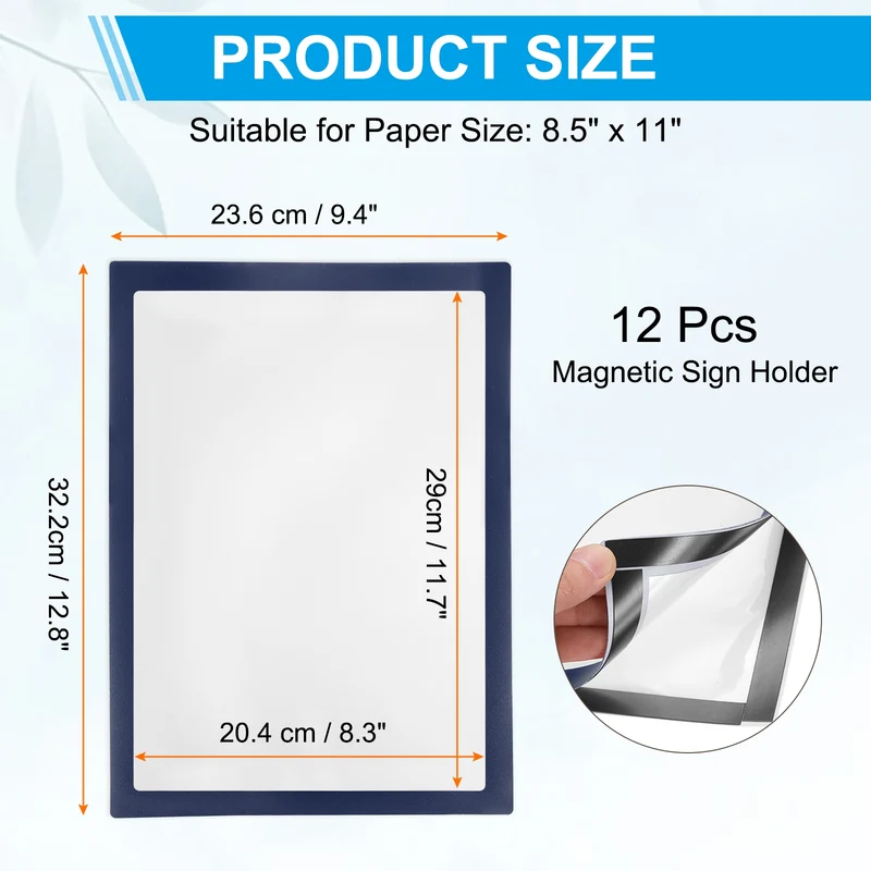 12Pcs 8.5x 11Inch Magnetic Sign Holder Self-Adhesive Border Wall Mount Dark Blue